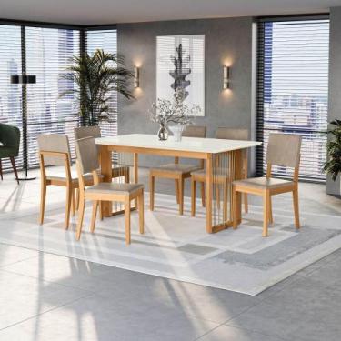 Imagem de Conjunto Sala de Jantar Dora em Madeira Maciça 6 Cadeiras Linho Fendi 