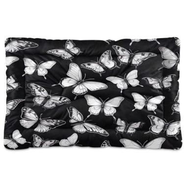 Imagem de Wassud Cama de cachorro pequena lavável com borboletas brancas, tapetes para cães pequenos, almofada portátil para animais de estimação, cama antiderrapante para cães e gatos, almofada confortável