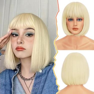 Imagem de Peruca BARSDAR Short Platinum Blonde Bob 30cm com franja