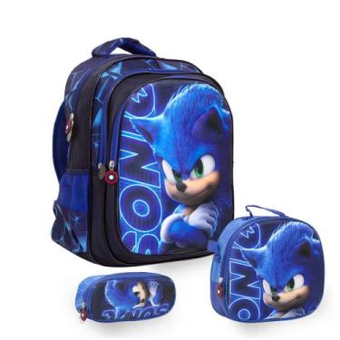 Imagem de Kit Mochila Escolar Masculina Sonic Reforçada Tam G Costa - TOYS 2U