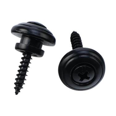 Imagem de OVSAL 2 peças de travas de alça de baixo para guitarra elétrica preta em forma de cogumelo compatível com Fender Strat Tele Les Paul Classic, guitarras acústicas, peças de reposição para baixo