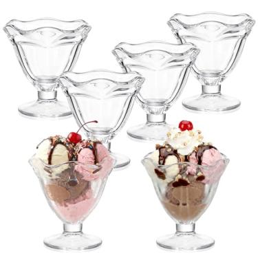 Imagem de Yungyan 6 tigelas de sorvete de vidro com pés de 128 g, tigela de sorvete de vidro para sobremesa para sudae, frutas, salada, coquetel, lanche ou bagatela, tigela de servir para todos os fins, pode