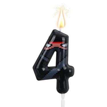 Imagem de Ninja Aniversário Número Vela, Pixel Mascarado Ninja Tema Dígito Vela Happy Birthday Bolo Topper Decorações para Crianças Aniversários Festa Suprimentos (Número 4)