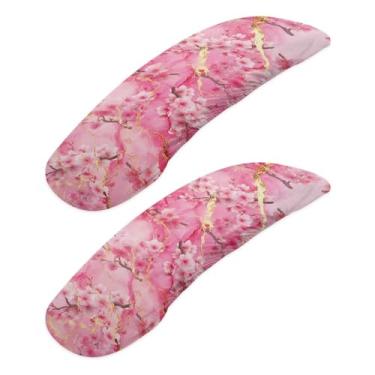 Imagem de Wanzuoeng Capas de apoio de braço para cadeira de escritório com estampa de flor de cerejeira, 2 peças, para cadeira de jogos, à prova de poeira, fácil de limpar, rosa