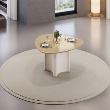 Imagem de Mesa para Sala de Jantar 136cm Tampo Orgânico Curvo com Vidro Chanel -