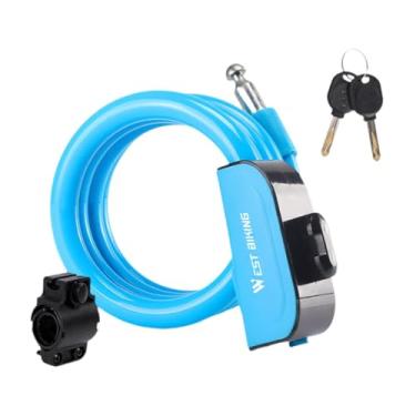 Imagem de harayaa Cadeado para bicicleta com 2 chaves, à prova d'água, compacto, profissional e, com cabo de para bicicletas de montanha, Azul