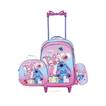 Imagem de Kit Mochila Stitch 3D Escolar Feminina e Masculina com Lancheira Térmi
