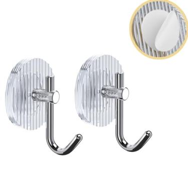 Imagem de NevStp Gancho de parede de acrílico para decoração de casa, suporte de toalha de banheiro, adesivo forte, sem perfuração, cabide de casaco, porta traseira, porta-chaves, prata, 2 peças