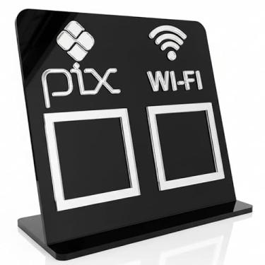 Imagem de Placa Pix Display Acrílico Mesa Balcão Pix e Wifi Expositor(Preto com Prata)