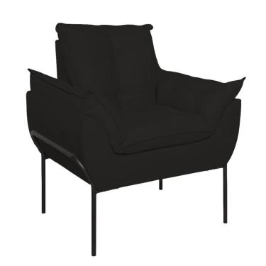 Imagem de Poltrona Sofá Luxo Base Metal Preto Recepção Escritório Preto