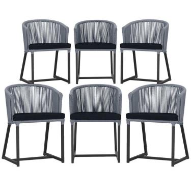 Imagem de 6 Cadeiras De Jantar área Noronha Preta E12 Trama  Prata