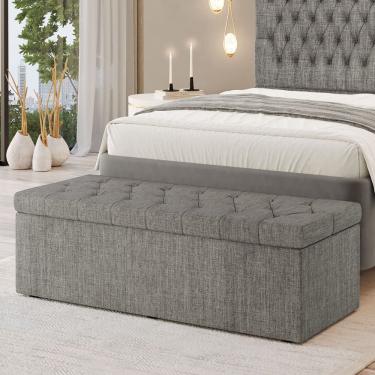 Imagem de Calçadeira Baú Sagitarius em Linho para Cama Box Casal Queen 160cm