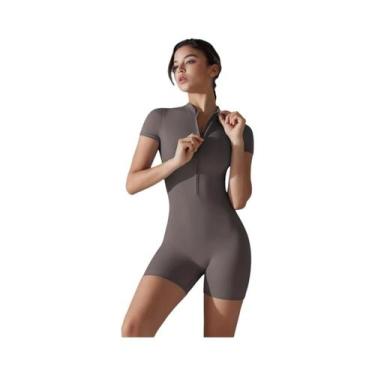 Imagem de Macacão De Yoga Feminino De Manga Curta, Roupão De Treino Em Uma Peça,