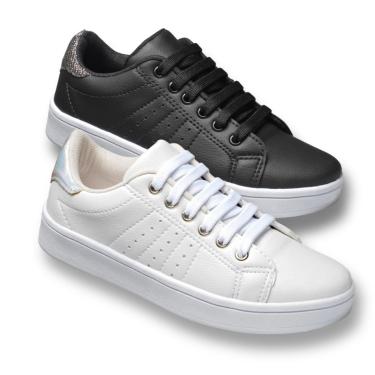 Imagem de Kit 2 Tênis Feminino Casual Branco Passeio Leve Macio Ultra Conforto Versátil-Masculino