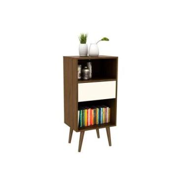 Imagem de Mesa Lateral p/ Sala E1715 c/ 1 Gaveta e 2 Nichos Capuccino/Off White 