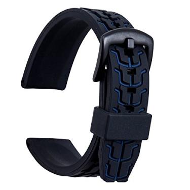 Imagem de Pulseira de relógio de silicone Ullchro de borracha, à prova d'água, texturizada, masculina, feminina, 20 mm, 22 mm, 24 mm, Azul, 20mm