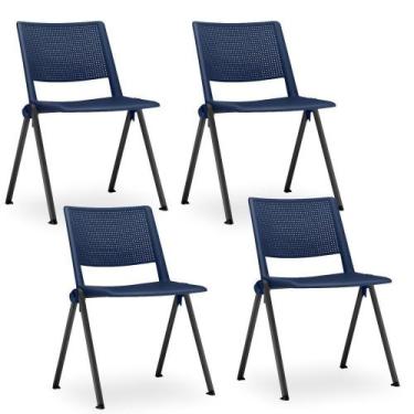 Imagem de Kit 04 Cadeiras Fixa Base Preta Empilhável Up Azul Marinho - Lyam Deco