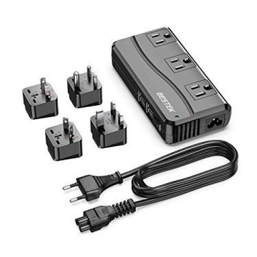 Imagem de BESTEK Adaptador universal de viagem 100-220V a 110V conversor de voltagem 250W com carregamento USB de 6A 4 portas 3 soquetes CA e adaptador de plugue mundial EU/UK/AU/US/India (preto)