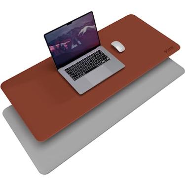 Imagem de Statik TaskPad Tapete de couro para mesa de trabalho – Tapete de mesa grande tapete de teclado GG – Capa de mesa impermeável tapetes de mesa em cima de mesas, grande área de superfície de jogos – dupla face, marrom, cinza