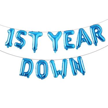 Imagem de 1st Year Down Banner Balloon, First Birthday,Football Theme Birthday Party,1st Year Down Football Baby shower Party Decorations (1ST YEAR DOWN Blue)