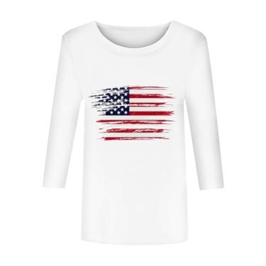 Imagem de Camiseta feminina EUA Star Stripes bandeira de 2024 manga curta confortável verão americano tamanho 12 blusas para mulheres, Branco, G