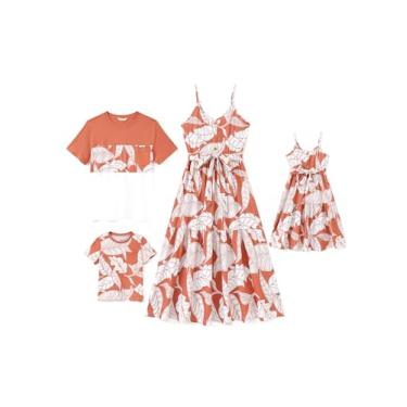 Imagem de PATPAT Conjunto de camisetas e vestidos para a mamãe e eu com alças finas havaianas combinando para a família, Vermelho coral, M