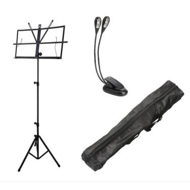 Imagem de Pedestal Suporte Estante Partitura C/Bag,Luminária 4 Leds - Aj Som Ace