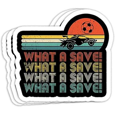 Imagem de What a Save Vintage Retro Rocket Soccer Car League Decorações de Presente - Adesivos de vinil 4x3, decalque para laptop, adesivo de garrafa de água (conjunto de 3)