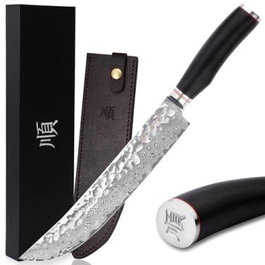 Imagem de Canivete de Açougueiro Quebrador YOUSUNLONG – 25 cm de Aço de Damasco Japonês Martelado Natural Ebony Handle