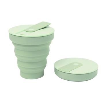 Imagem de HuNu Copo de café dobrável com tampa – Copo dobrável de silicone reutilizável e seguro para micro-ondas, copo dobrável, caneca de viagem de café portátil/copo de acampamento (340 g, verde sálvia) * palha vendida separadamente*