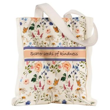 Imagem de Miss Adola Sacola estética de lona pesada com bolso para mulheres, bolsa de tecido reforçada com estampa para compras, Sementes de bondade, One Size