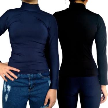 Imagem de Kit 2 Blusinhas Femininas Gola Alta Manga Longa Justas Cores Sortidas 