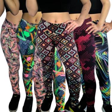 Imagem de Kit 5 Calças Femininas Legging Cós Estampas Sortidas Suplex Pp ao Plus
