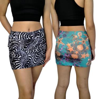 Imagem de Kit 2 Mini Saias Femininas Justas Cós Estampas Sortidas Suplex Pp ao P