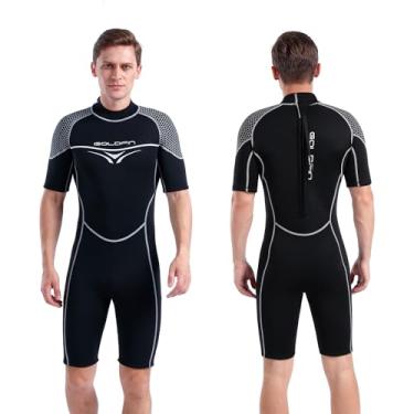 Imagem de Goldfin Roupa de mergulho masculina curta, 3 mm, feminina, neoprene, roupa térmica para surfe, mergulho, natação, zíper traseiro para esportes aquáticos (homens, PP)