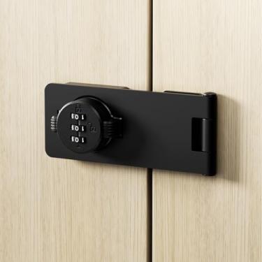 Imagem de ETEKJOY Fechadura de armário sem chave, combinação de 3 dígitos, senha ferrolho trava, puxador de torção, gaveta de madeira, armário seguro para armas, segurança para escritório em casa (preto, 4,5