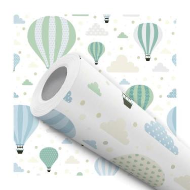 Imagem de Papel De Parede Adesivo Lavável Quarto Balões Nuvens Céu Azul 12m - Si