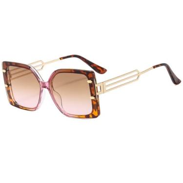 Imagem de Óculos de sol femininos personalizados com armação grande, masculino, metal, espelho vazado, perna, proteção solar, espelho, luz, luxo, UV400, leopardo roxo, tamanho único