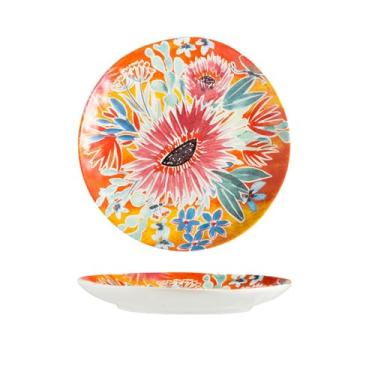 Imagem de Prato de cerâmica pintado à mão, prato de tigela de arroz redondo doméstico - disco laranja