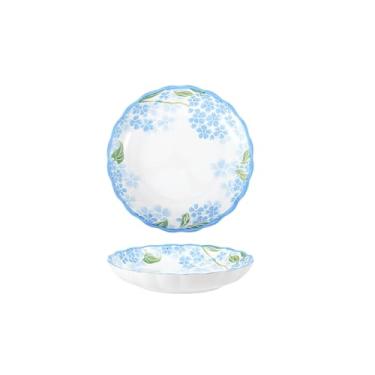 Imagem de Prato de café da manhã redondo profundo japonês criativo e personalizado, conjunto de utensílios de mesa de cerâmica estilo chinês - prato de 20 cm - flor de hortênsia