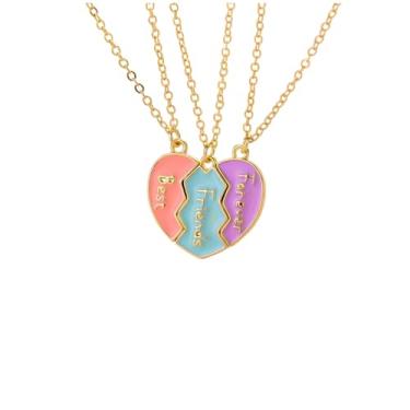 Imagem de DATOA Colar Best Friend BFF para 3 corações divididos combinando, colar de amizade, presente de aniversário, Zinco, Sem Pedra Preciosa