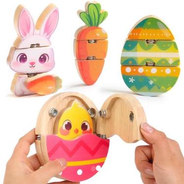 Imagem de Brinquedo de quebra-cabeça de madeira HUZU Easter Snap Builders para c