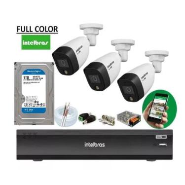 Imagem de Kit 3 Cam Intelbras Full Color 1220 Dvr Imhdx 3108 Com Hd 1Tb