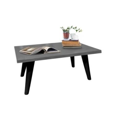 Imagem de Mesa De Centro 45cm Redonda Com Pés Palito Retro Decoração Sala De Estar(RET. Cinza/Preto)
