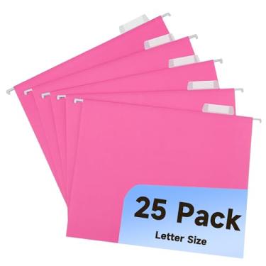 Imagem de pmybupo Pacote com 25 pastas de arquivo rosa com bolso, pasta decorativa tamanho carta, linda pasta suspensa para escritório, casa, escola, com abas ajustáveis de corte 1/5