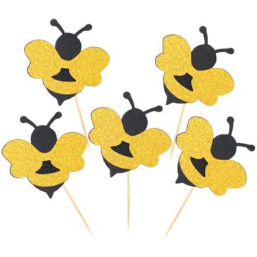 Imagem de Alipis 30pcs Bee Cake Toppers - Adorable Bee Cupcake Picks for Birthday, Baby Shower, Wedding, Party Decorations - Safe Paper Material, Easy to Use, Multi-Color, 3.93 * 2.36 * 0.03inch