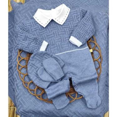 Imagem de Kit Completo de Saída de Maternidade em Tricô - Samy Baby, Azul médio