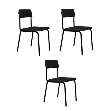 Imagem de Conjunto com 3 Cadeiras Fit Poliéster Cinza e Preto