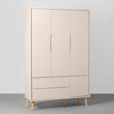 Imagem de Guarda-Roupa Theo 3 Portas com Pés Retrô Natural - Areia - Abra Casa