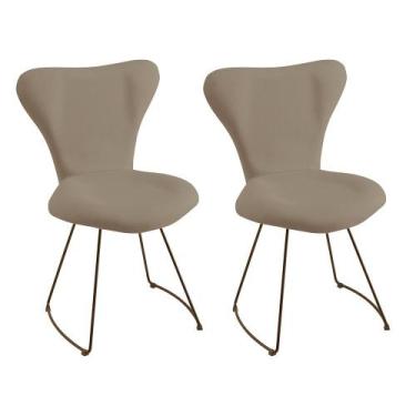 Imagem de Kit Duas Cadeiras Jacobsen Bege Base Meia Lua Preta - OOCA Móveis